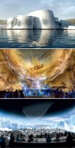 바다를 형상화한 주제관(위)은 여수엑스포의 주제의식을 담은 다양한 프로그램을 운영할 계획이다. 한국관(가운데)과 기후변화관도 여수엑스포만의 독특한 콘텐츠를 선보일 예정이다.